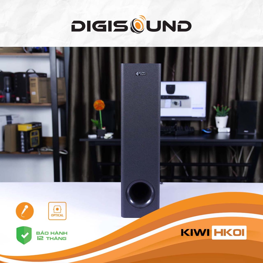 Loa soundbar karaoke Kiwi HK01 kèm 2 micro được trang bị 2 driver tweeter và 2 driver toàn dải, kết nối đa dạng