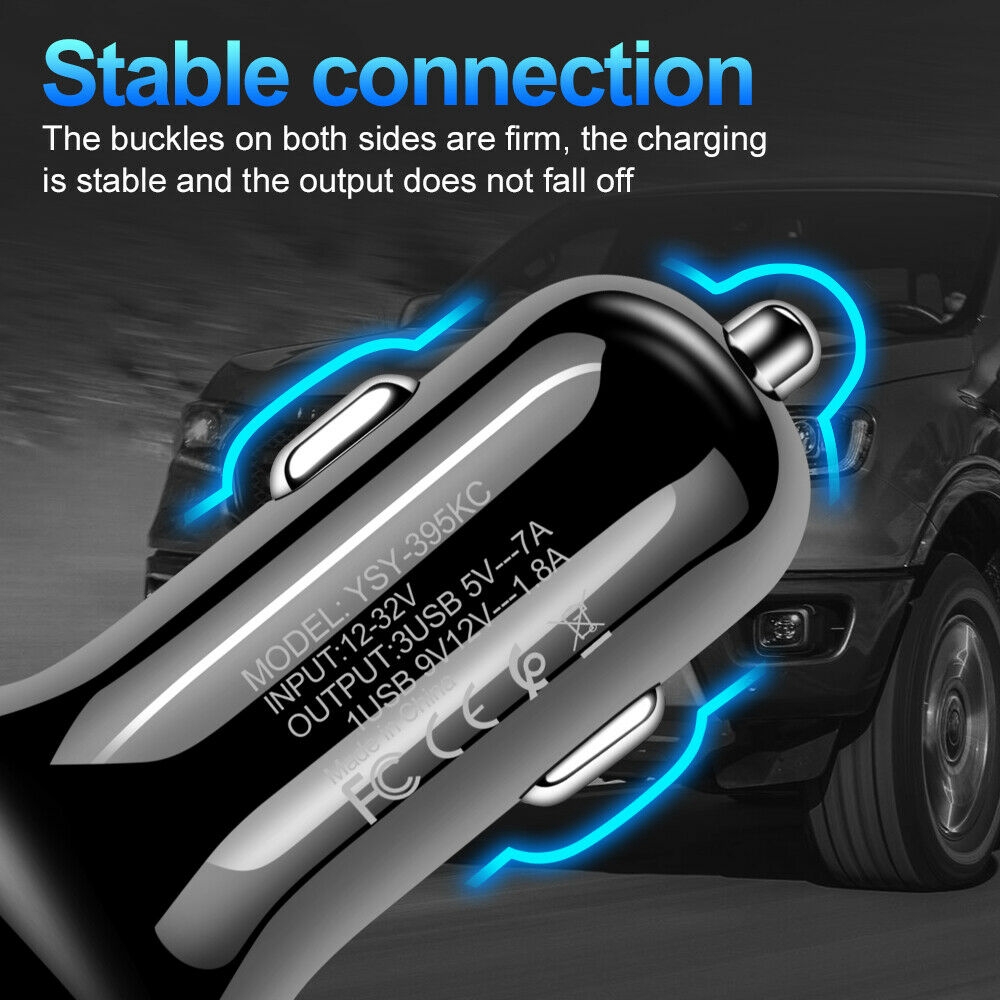 3 Port USB Car Charger Triple Ports 2.1A Charging Device For Vehicle