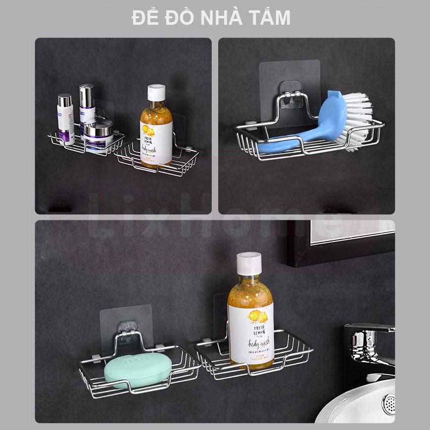Khay đựng xà phòng dán tường inox không cần khoan đục, giá để xà bông tiện lợi cho phòng tắm - LixHome
