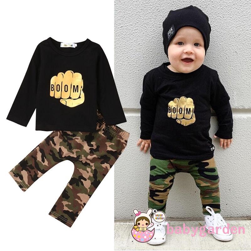 Bộ Áo Tay Dài Và Quần Dài Vải Thun Họa Tiết Camo Cho Các Bé Nhỏ