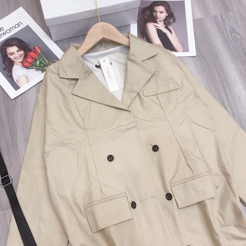 Áo Khoác Manto Nữ Kaki Lót Lụa Cúc Cài Túi Trước | BigBuy360 - bigbuy360.vn