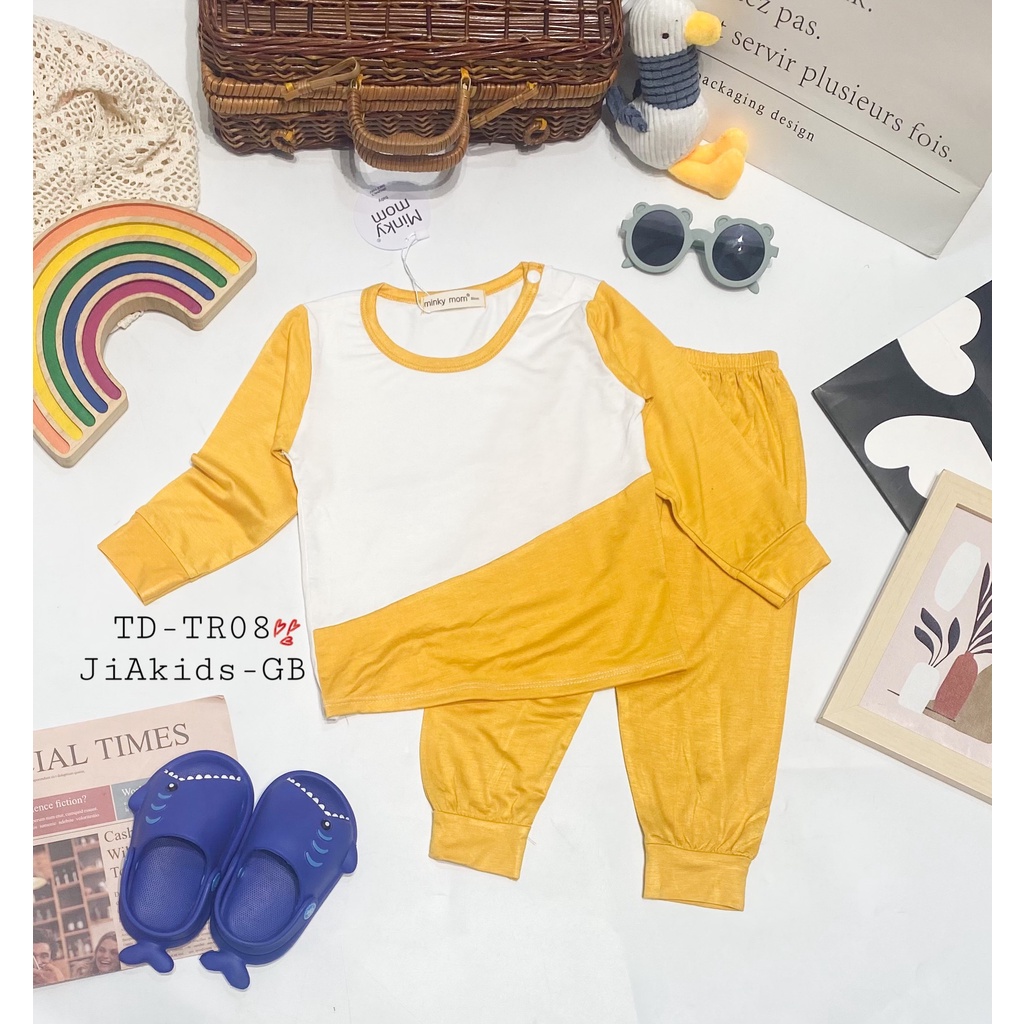 Bộ Dài Tay THUN LẠNH MINKY MOM Nút Vai Áo Phối Màu Thân Trắng Cho Bé TD-TR08