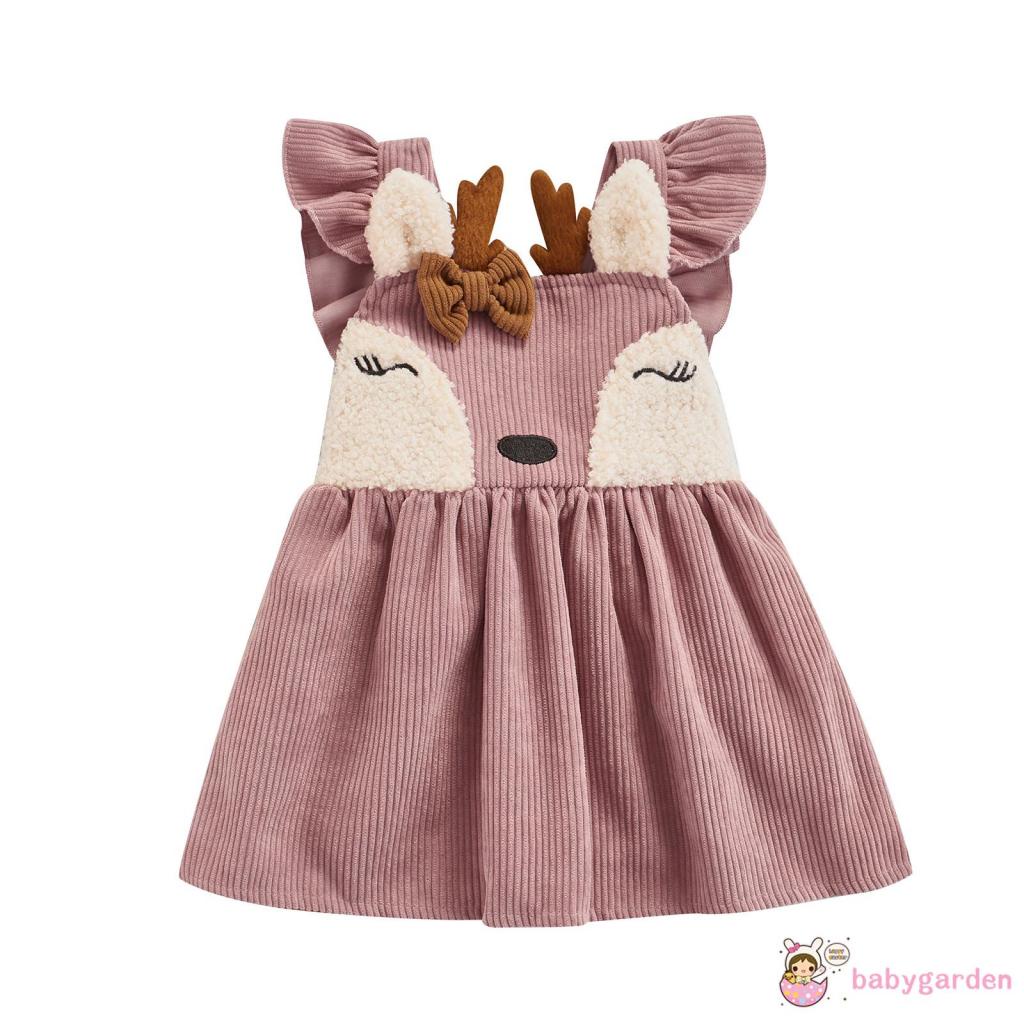 Đầm Vải Nhung Đính Nơ In Hình Hươu Hoạt Hình Dễ Thương Thời Trang Mùa Thu Cho Bé Gái 3 Tháng - 3 Tuổi