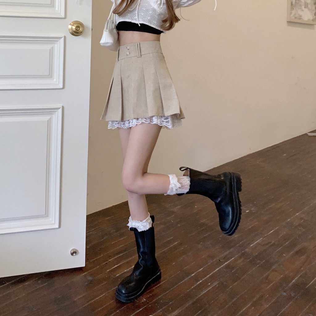 Chân váy tennis, chân váy xếp ly dáng ngắn, chân váy chữ A viền ren Chillstyle V02 | BigBuy360 - bigbuy360.vn