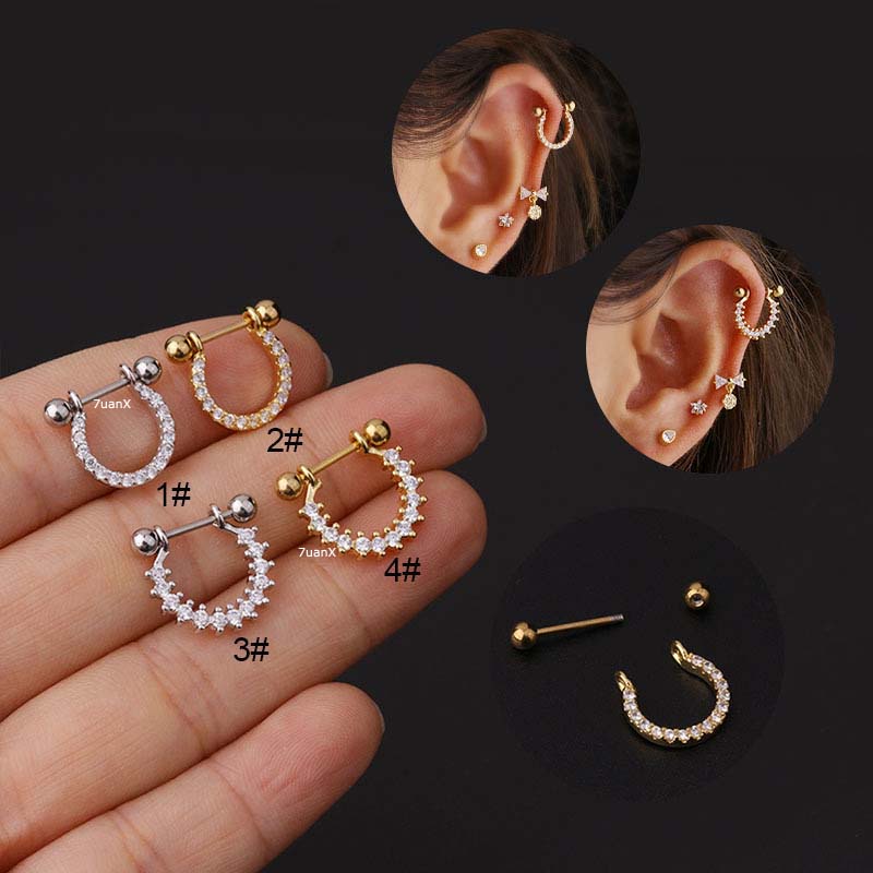 Khuyên tai dạng thanh tạ 8mm 20g bằng thép không gỉ đơn giản