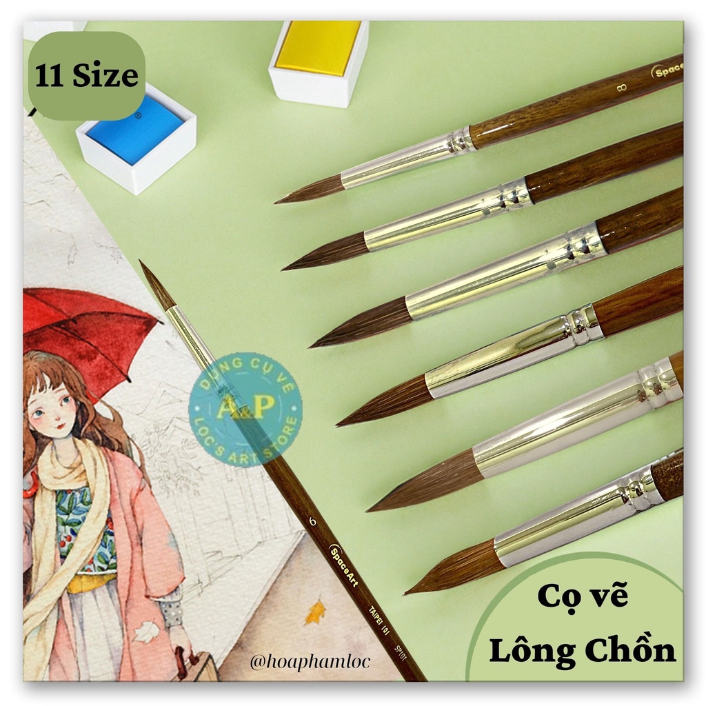 [Lộc's Art Store] Cọ Vẽ Lông Chồn Đầu Tròn Nhọn SPACEART SP101 - Cọ Vẽ Màu Nước, Màu Bột, Màu Acrylic