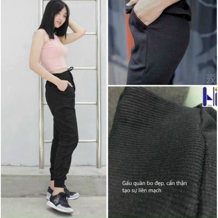 Quần Jogger Len Tăm Unisex Chun Ống Bó Thun