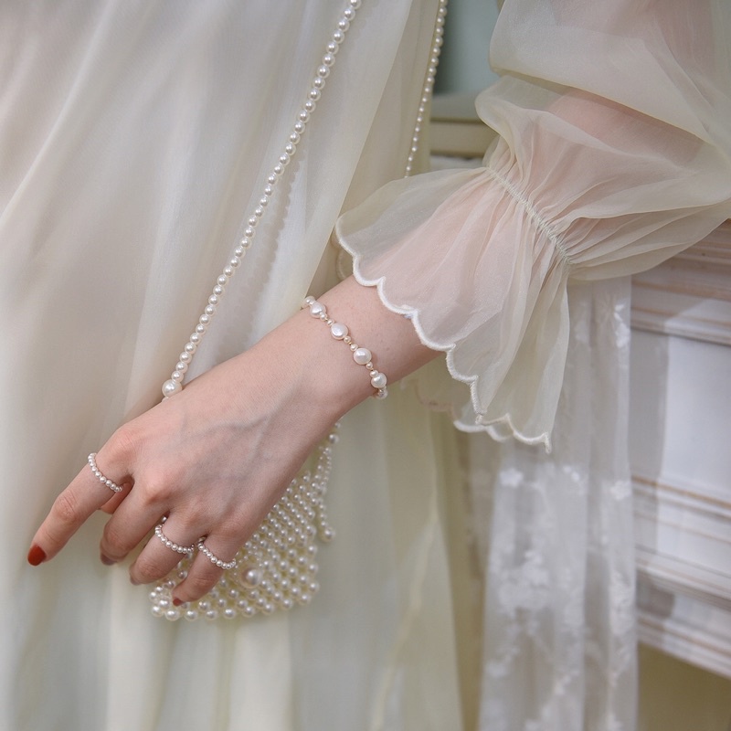 Bộ vòng tay ngọc trai nhân tạo đôi màu trắng cổ điển mix nhiều size