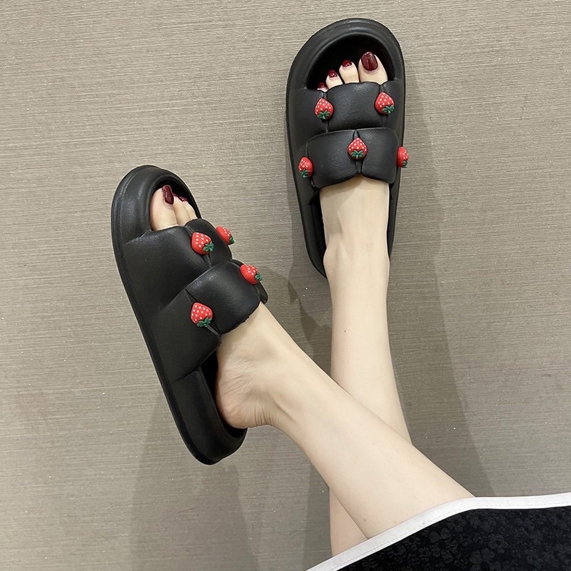 Dép bánh mì Sticker DÂU TÂY mẫu mới kèm clip thật