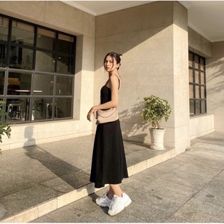Đầm maxi 2 dây đen nâu xòe nữ tính