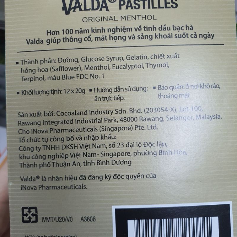 Kẹo dẻo VALDA Pastilles thơm miệng, mát họng 20g - Đông Anh Pharmart