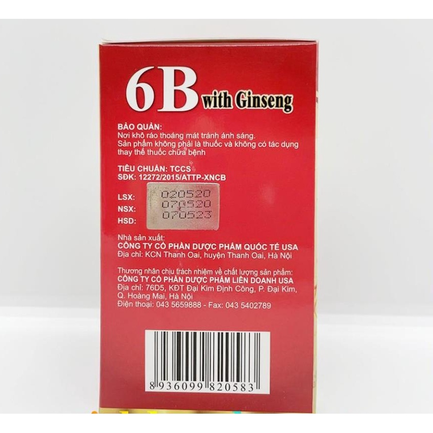 Vitamin tổng hợp 6B With Ginseng bồi bổ cơ thể, tăng sức đề kháng cho trẻ em người lớn Hộp 100 viên