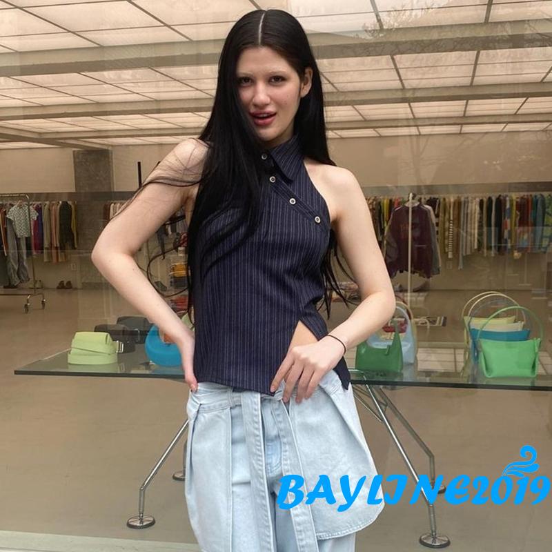 Áo Không Tay Hở Lưng Họa Tiết Kẻ Sọc Thời Trang Mùa Hè Cho Nữ
