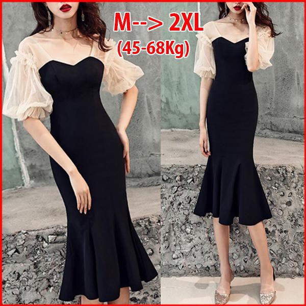 GOTI - Siêu Chất - Đầm Ôm Dự Tiệc Kiểu Đuôi Cá Tay Ngắn Phối Lưới Cách Điệu Nữ Tính 3225