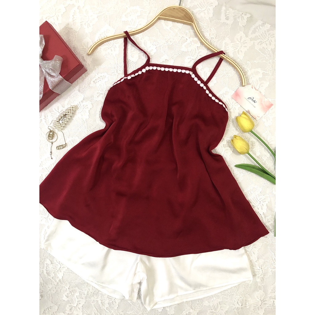 Bộ Yếm Mặc Nhà ♥️ Chất Lụa Hàn Cao Cấp ♥️ Cổ Yếm Quần Đùi