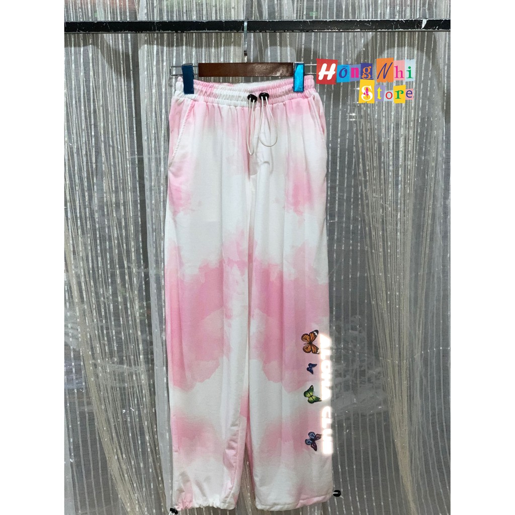 Quần Jogger 3D Ulzzang Unisex Jogger Loang Màu Dây Rút In Phản Quang Màu Hồng - MM