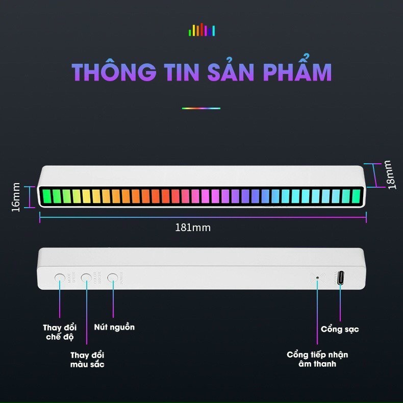 Thanh Đèn LED RGB - Cảm Ứng Theo Nhạc, Sạc Pin - Bảo Hành 6 Tháng