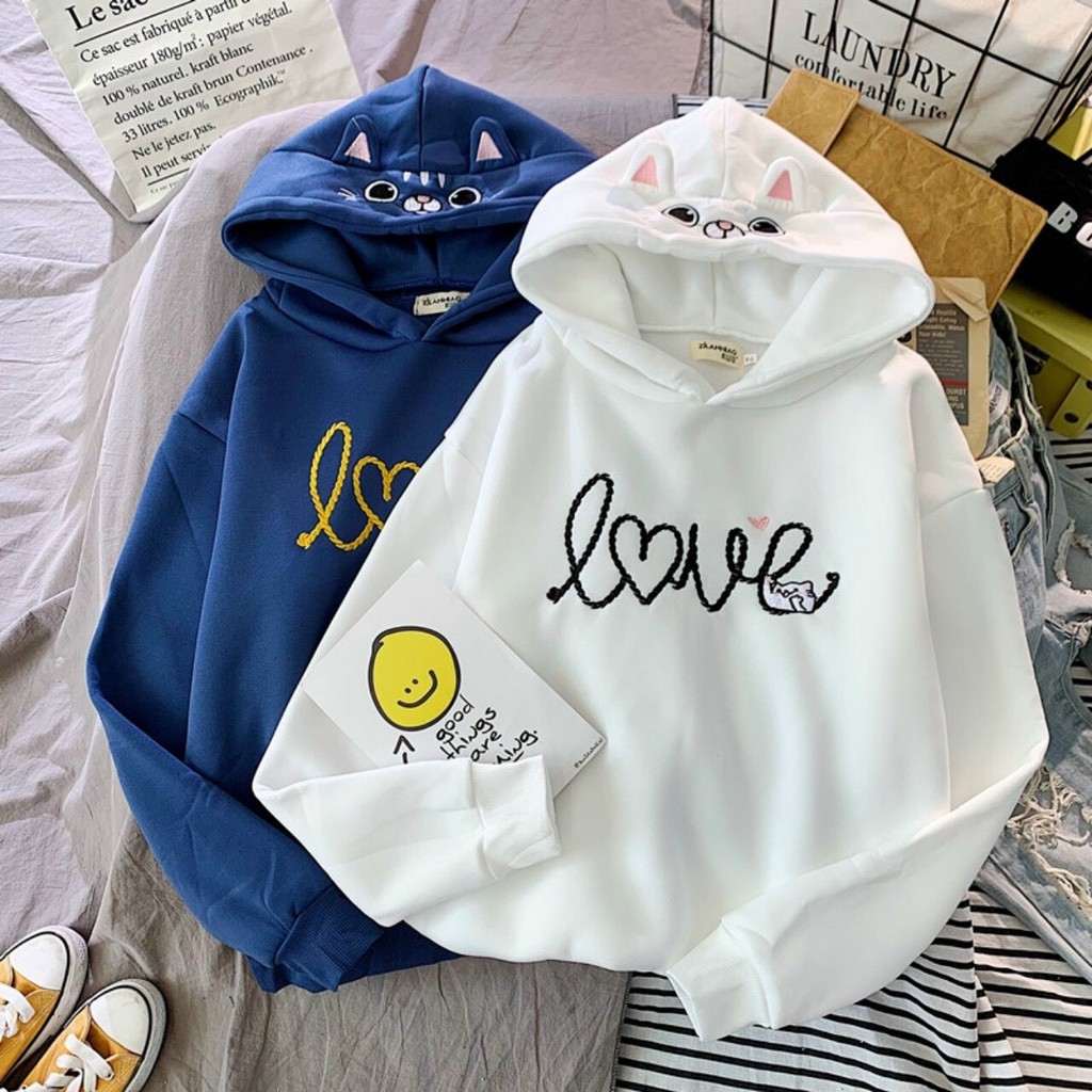 [ Mã WASTAPR giảm 10K đơn 50K] Áo khoác, áo hoodie unisex nam nữ nỉ ngoại thỏ love cute năng động thời trang học đường