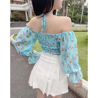 SMALLG - Áo xanh trễ vai cột dây