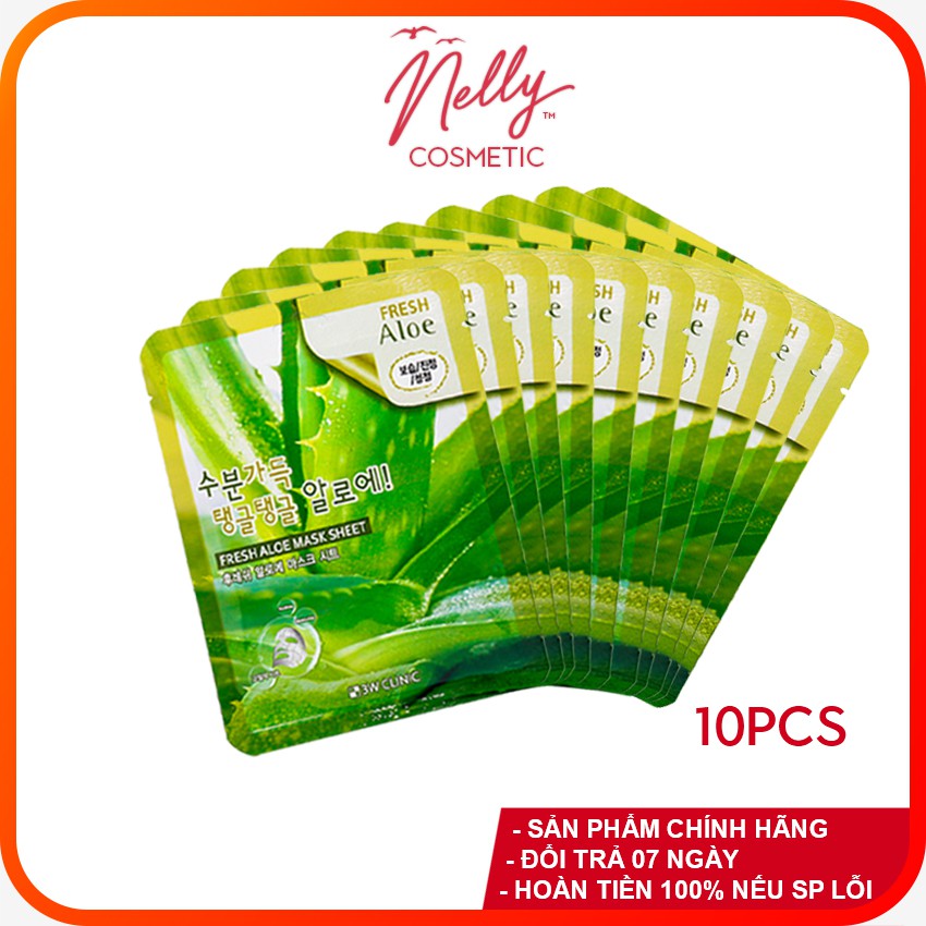 (❤️HOT SALES❤️) COMBO 10 Mặt nạ dưỡng da chiết xuất từ trà xanh 3W CLINIC FRESH ALOE MASK SHEET 23ml