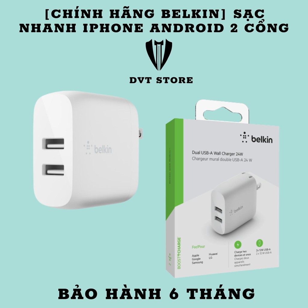 [CHÍNH HÃNG BELKIN] SẠC NHANH IPHONE ANDROID 2 CỔNG