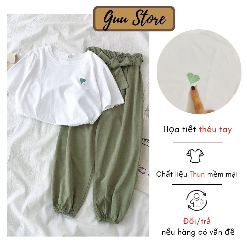 Set Đồ Nữ - Set Áo Thun Cotton Quần Dài Thêu Hình Cute DN22