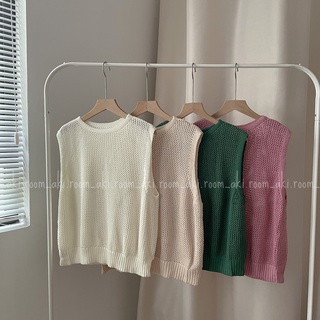 Áo gile len đan lỗ cổ tròn form rộng