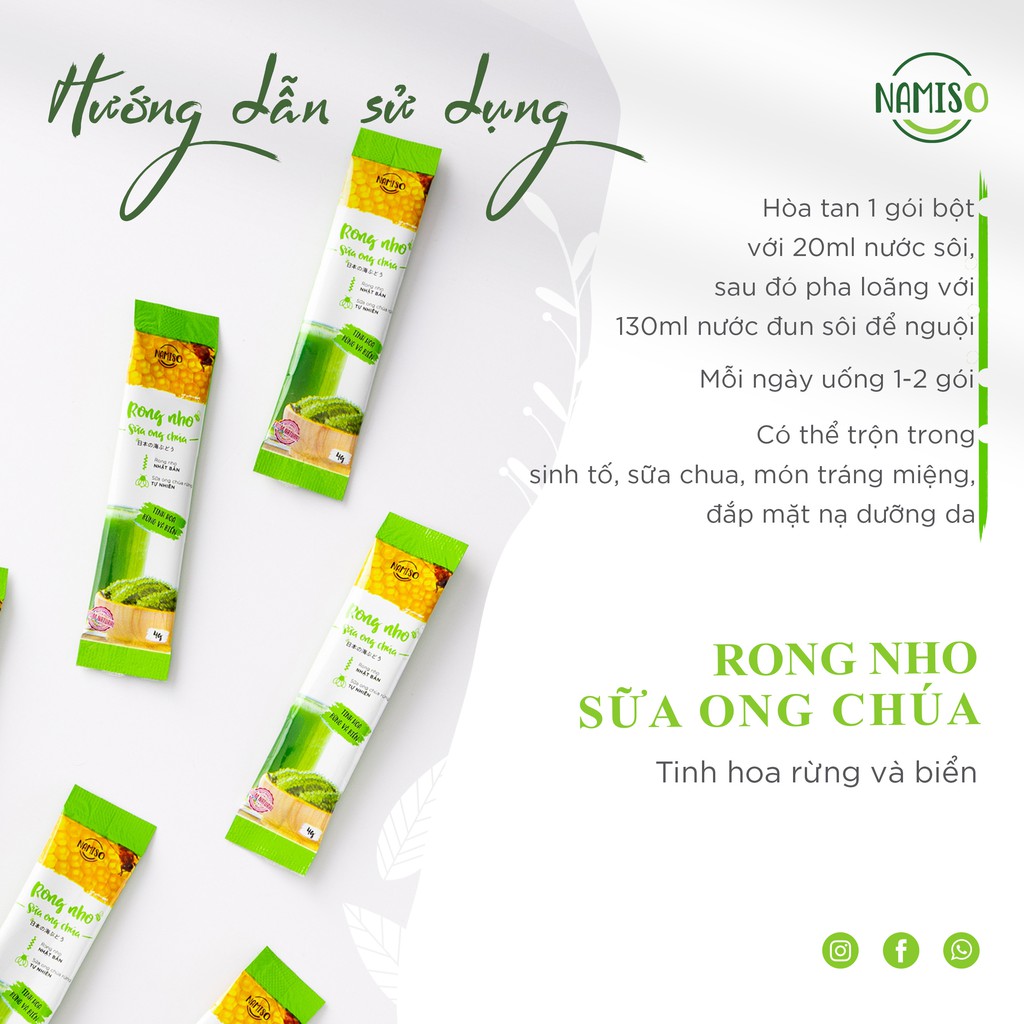 Rong nho sữa ong chúa Namiso hộp 15 gói giúp giữ dáng, đẹp da tăng cường sức khỏe.