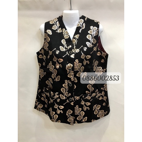 Áo gile cotton ép hoa nhũ lót lụa người già mùa thu đông