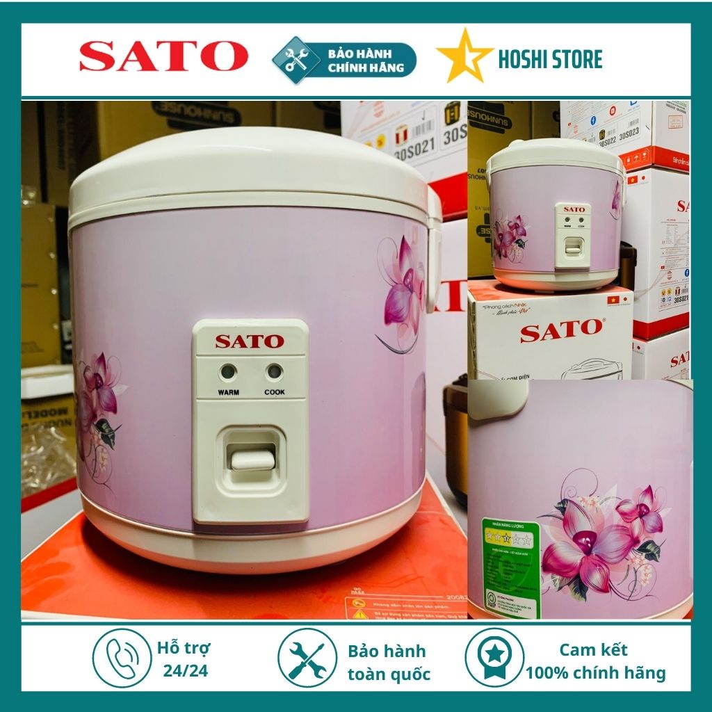 Nồi cơm điện VIỆT NHẬT cao cấp 1.8L SATO 18B043 kiểu dáng hiện đại, lòng nồi chống dính cao cấp, siêu tiết kiệm điện