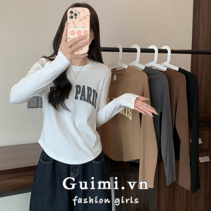 Áo Thun Lông Cừu Tay Dài In Họa Tiết Xinh Xắn Cho Nữ