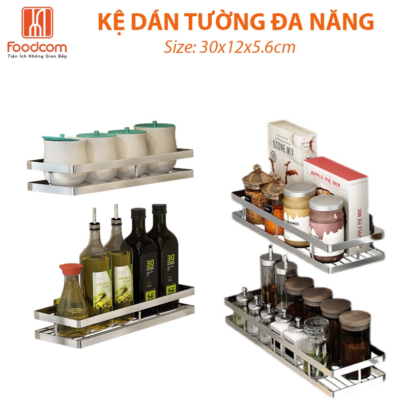 Kệ inox dán tường đa năng Foodcom - Made in Việt Nam - Dán siêu chắc