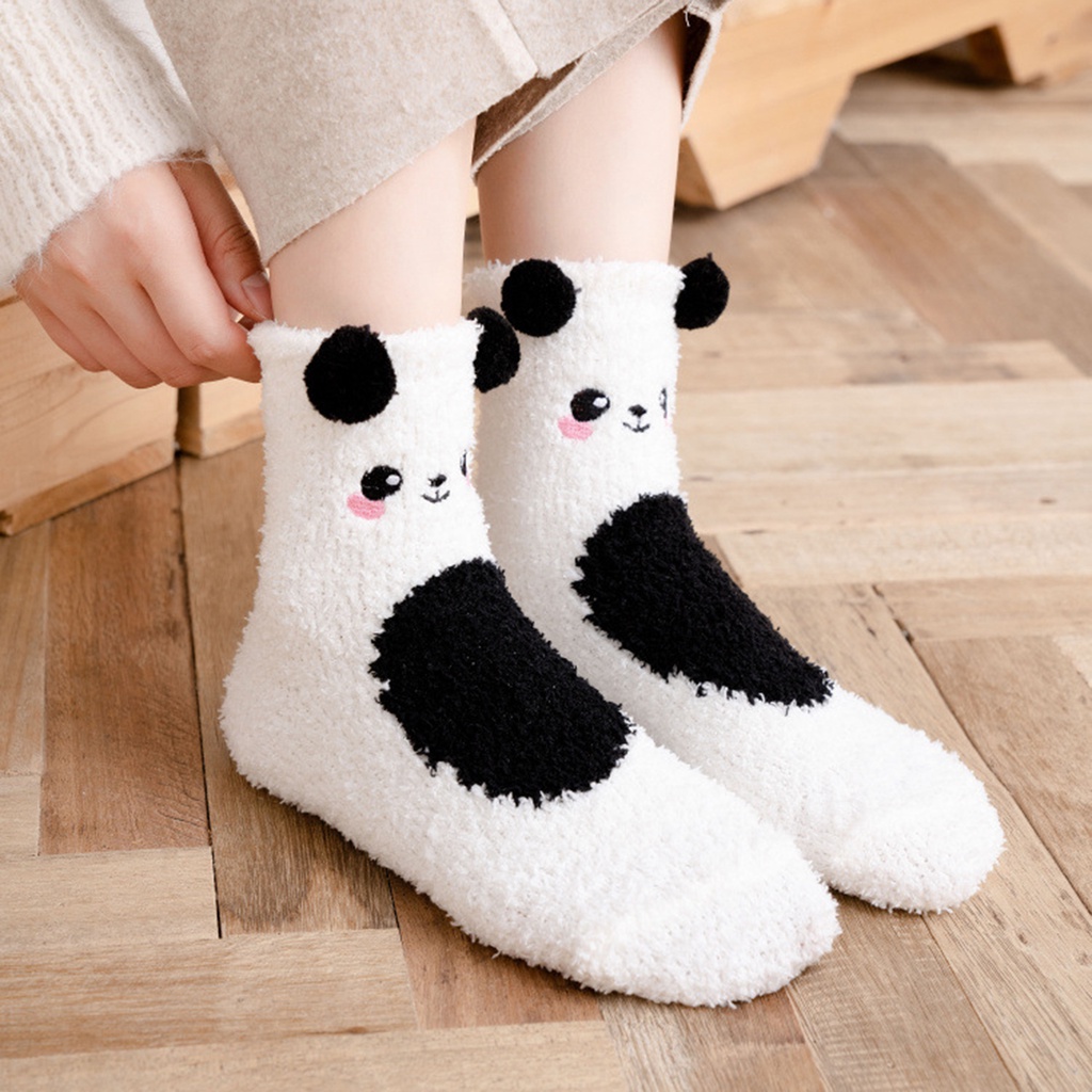 1 Đôi Tất Ngủ Lông Cừu San Hô Dày In Hoạt Hình 3D Dễ Thương Thời Trang Mùa Đông Cho Phòng Ngủ