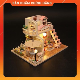 Mô hình đồ chơi 3D lắp ráp gỗ vật dụng trang trí gác xép màu hồng M033 có đèn