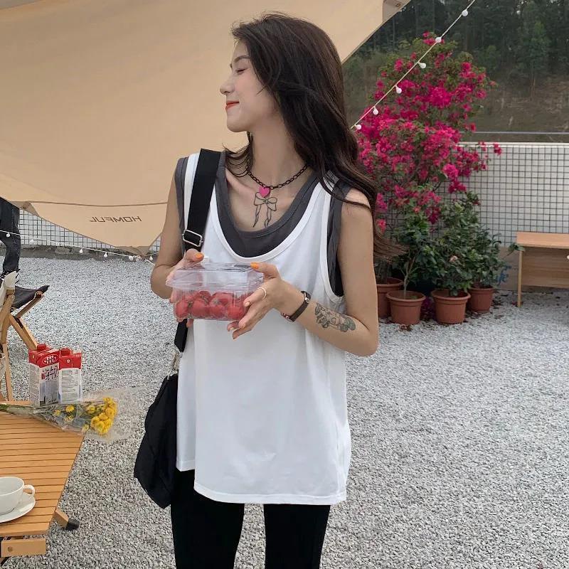 Áo Sát Nách Giả Hai Lớp Dáng Rộng Thời Trang Mùa Hè 2022 Mới Cho Nữ