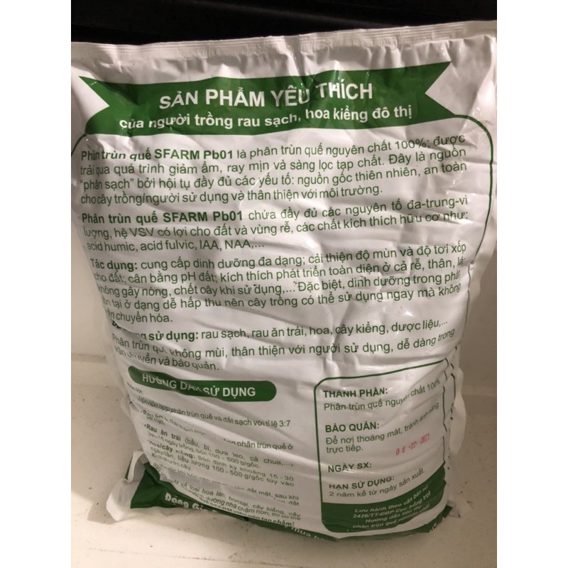 Phân bón Hữu cơ cao cấp / Trùn quế Sfarm 2 kg