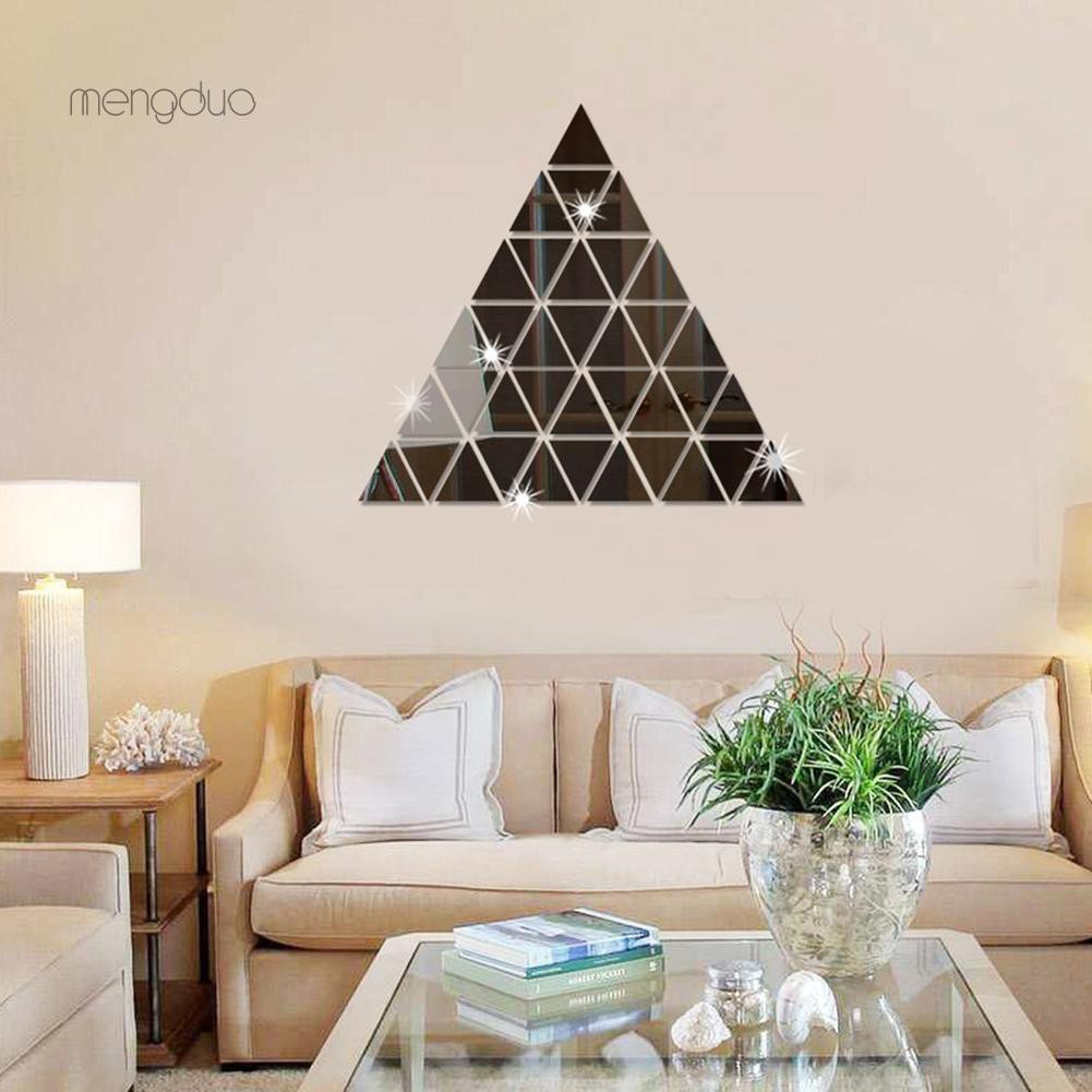Bộ 100 miếng dán tường chất liệu Acrylic tráng gương hình tam giác tiện dụng