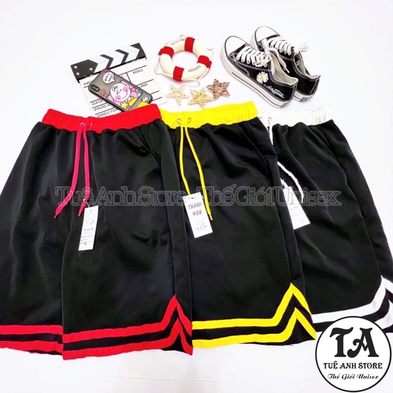 Quần Đùi Thể Thao Nam Nữ Chất Poly 2 Da cao cấp sịn đẹp có 3 size M-L-XL ( 38-78kg ) - Quần Short V Phối 2 Sọc Unisex