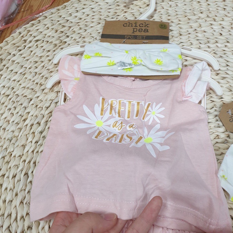 Sét 2 bộ kèm turban bé gái Chick Pea hồng nhạt