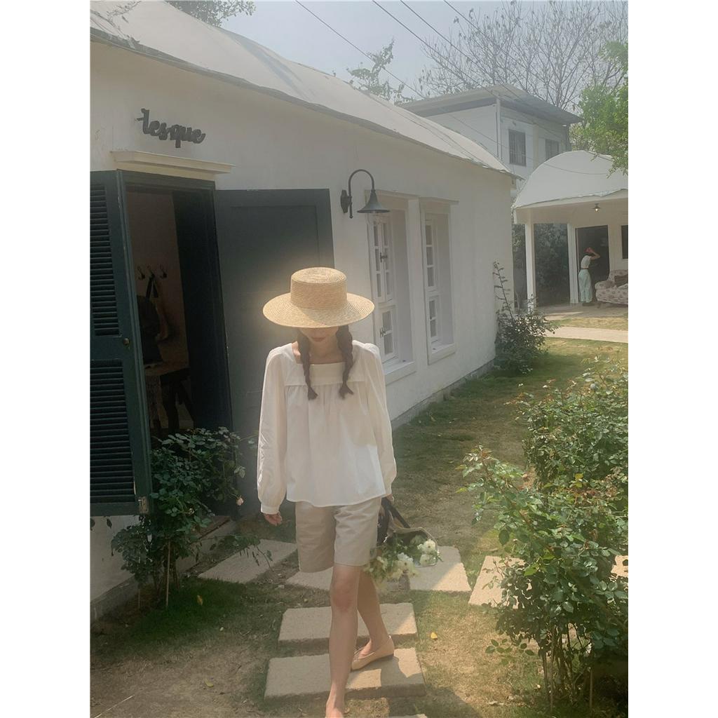 Áo Sơ Mi Dài Tay Cổ Tròn Dáng Rộng Màu Sắc Đơn Giản 61914