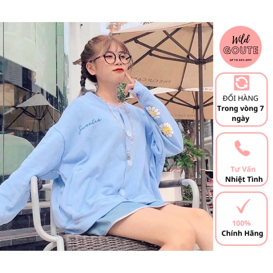 Áo Khoác Cadigan Hoa Cúc In Tay Chất Liệu Nỉ Cotton Dày Mịn Đẹp Wild.Goute SP000762