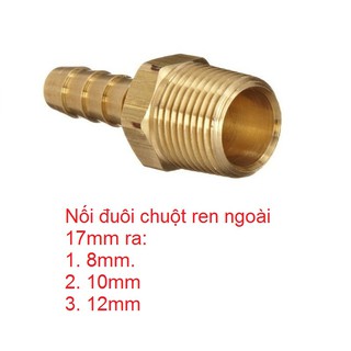 Nối co đuôi chuột ren ngoài 17 ra nối ống 8mm, 10mm, 12mm chất liệu đồng thau
