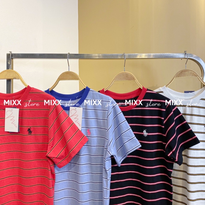 Áo Thun Nữ Sọc thêu polo chất dày dặn cotton mềm mịn phom suông rộng thoải mái