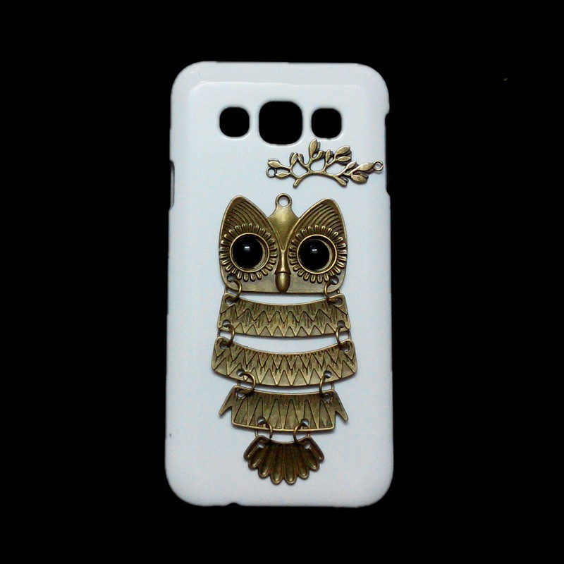 For Samsung Galaxy E5 3D Cute Retro Metal Owl Branch Leaves Hard Back Case Cover