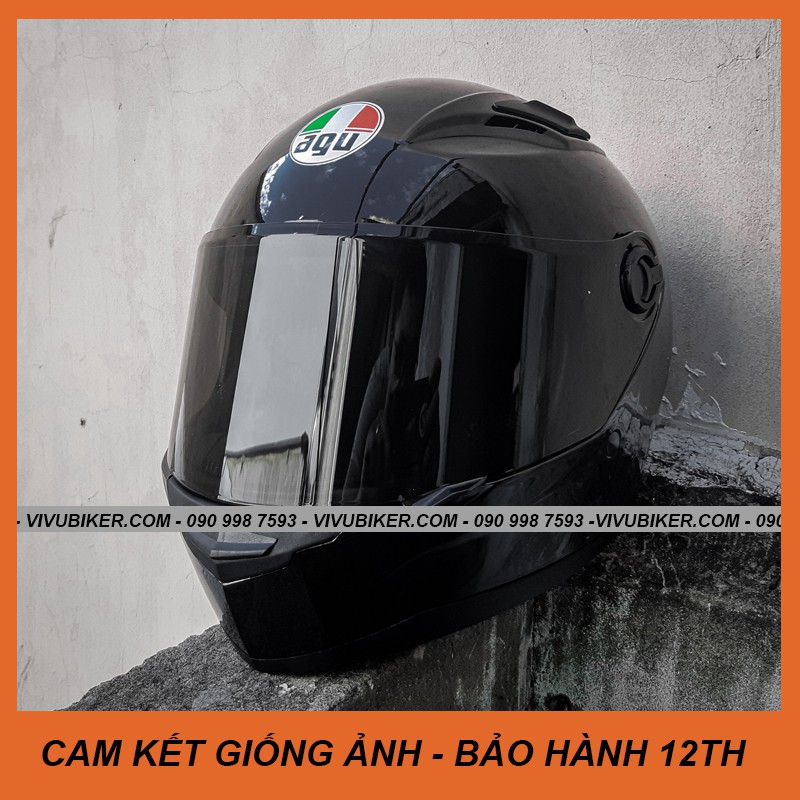 Nón mũ bảo hiểm Fullface AGU đen bóng ráp kính đen - Nón bảo hiêm ASIA m136 đen nhám kèm sừng BATMAN chính hãng 12th