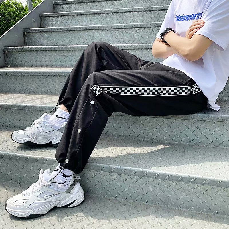 Men's Plaid Trousers Breasted Korean Men's Wide-leggings Fashion Simple Baggy Pants Unisex Straight Pants Sweatpants