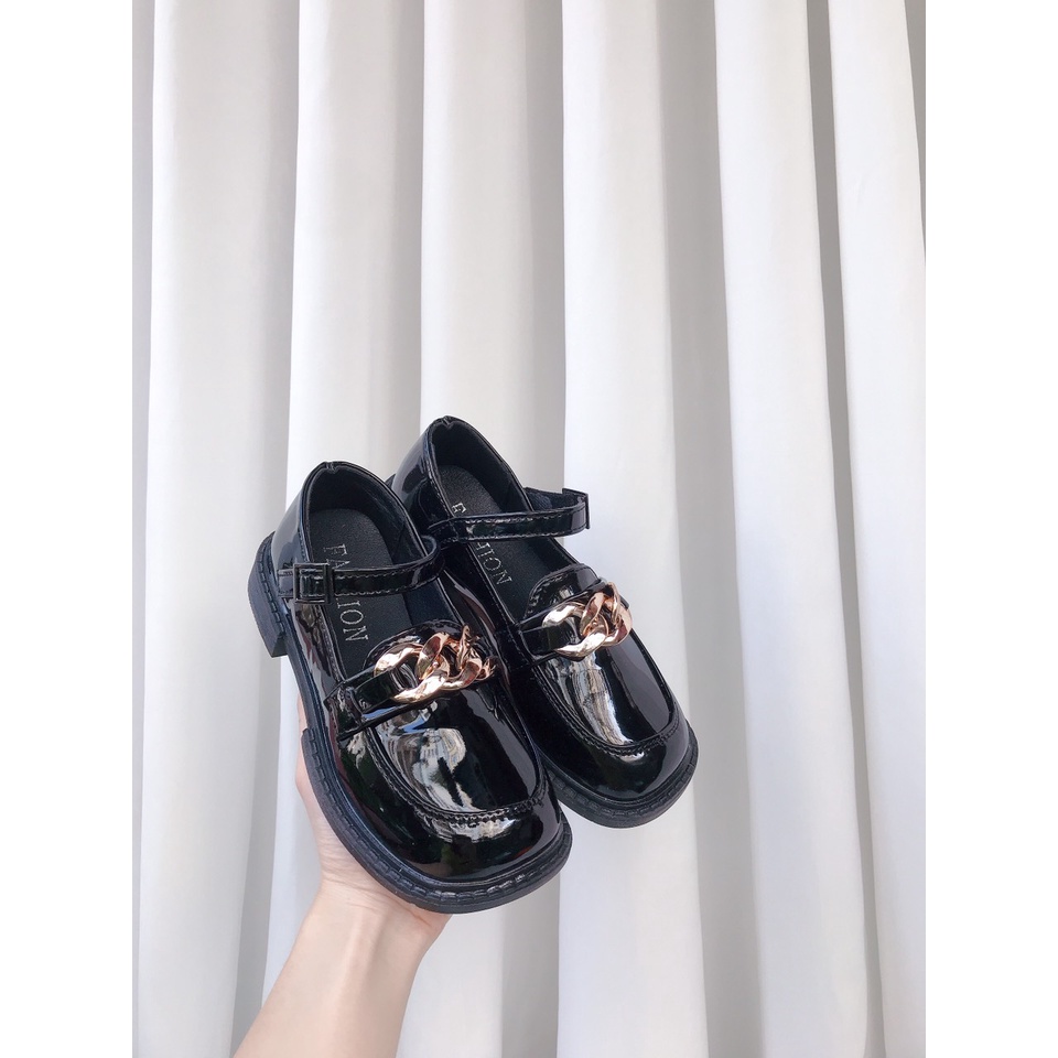 Form Bé Giày Búp Bê Quai Xích Da Bóng Cho Bé Gái 1-3 Tuổi K016