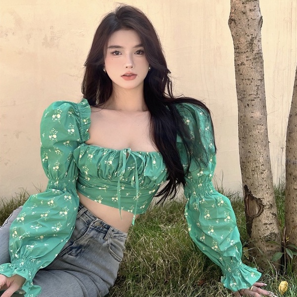 Áo Trễ Vai Tay Phồng Họa Tiết Hoa Thời Trang Cho Nữ | BigBuy360 - bigbuy360.vn