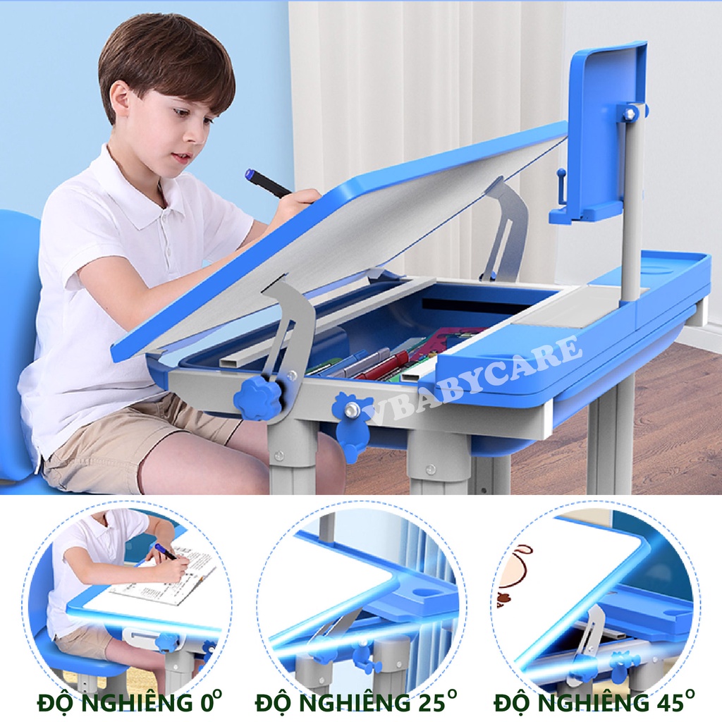 [Tặng đèn led] Bộ bàn ghế chống gù chống cận bàn học thông minh cho học sinh điều chỉnh độ cao 50x70cm B02
