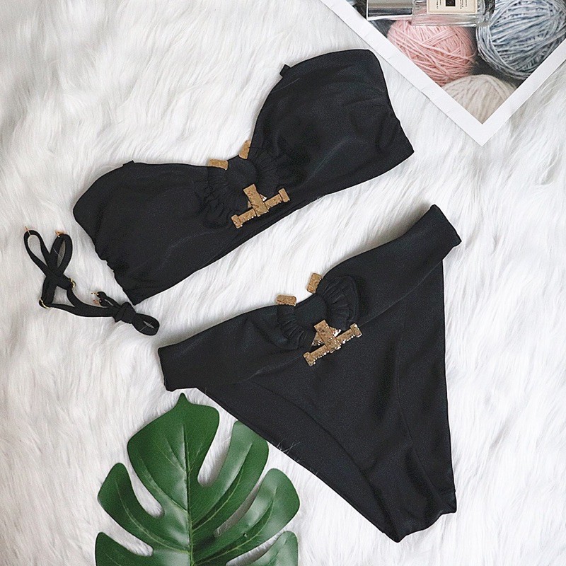 [BKN988] &lt;ÂU&gt; SET BIKINI ĐEN QUÂY KHUY NGỰC (CẠP CAO) (KÈM DÂY VAI)